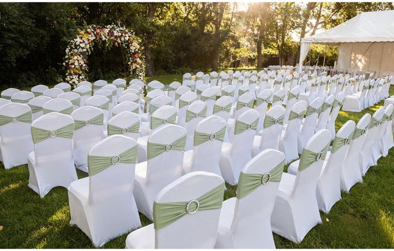 JFDYDM 50 Pack Sage Green Chair Sashes, Chair Bands for Folding Chairs, Chair Ties Bows with Buckle Slider for Wedding Party Banquet Decoration - Image 2